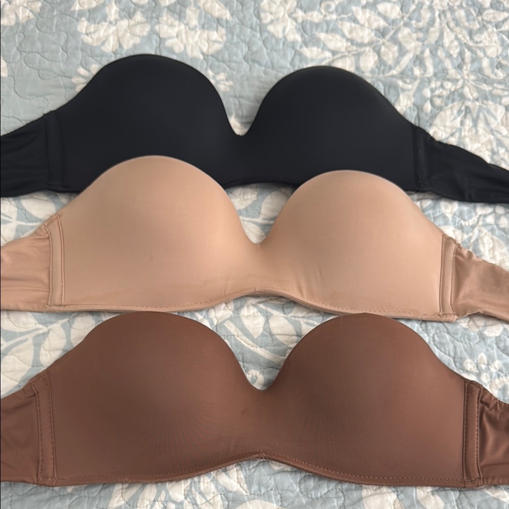 SOLD—-3X Intimissimi Strapless Bra Trio - Black, Cream, Brown